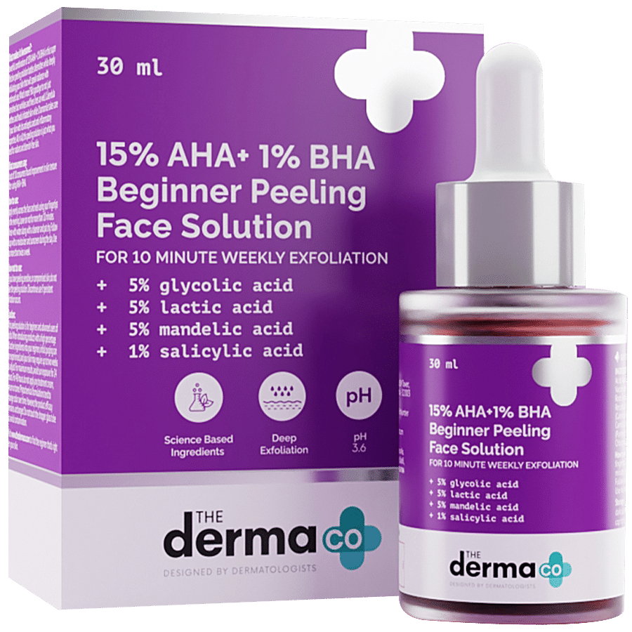 The Derma Co 15% AHA & 1% BHA Beginner Peeling Face Solution - For 10 Minutes Weekly Exfoliation