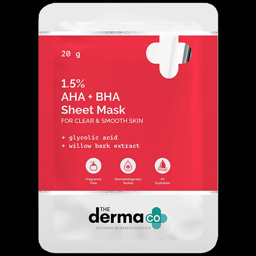 The Derma Co 1.5% AHA & BHA Sheet Mask - With Glycolic Acid