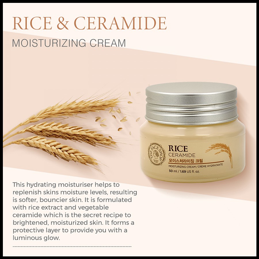 The Face Shop Rice Ceramide Moisturizing Cream - Brightens & Retains Skin Moisture