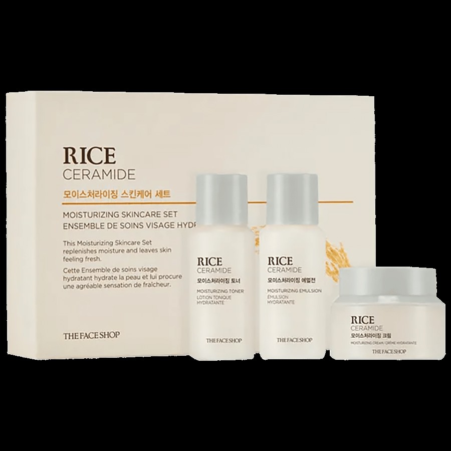 The Face Shop Rice & Ceramide Moisturizing Skincare Set - Reduces Hyperpigmentation