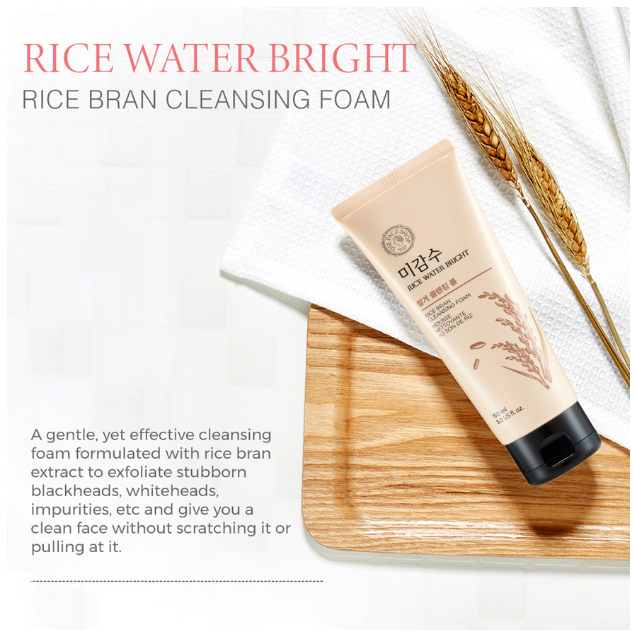 The Face Shop Rice Water Bright Rice Bran Cleansing Foam - For Moisturization