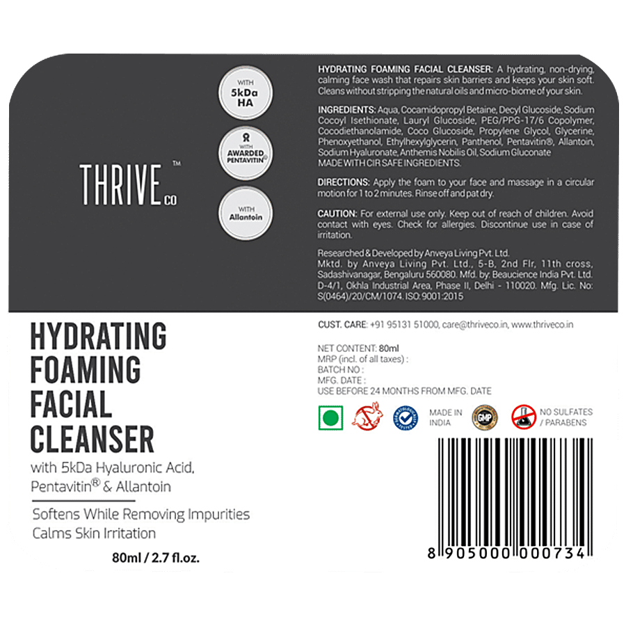 ThriveCo Hydrating Foaming Facial Cleanser - Removes Impurities