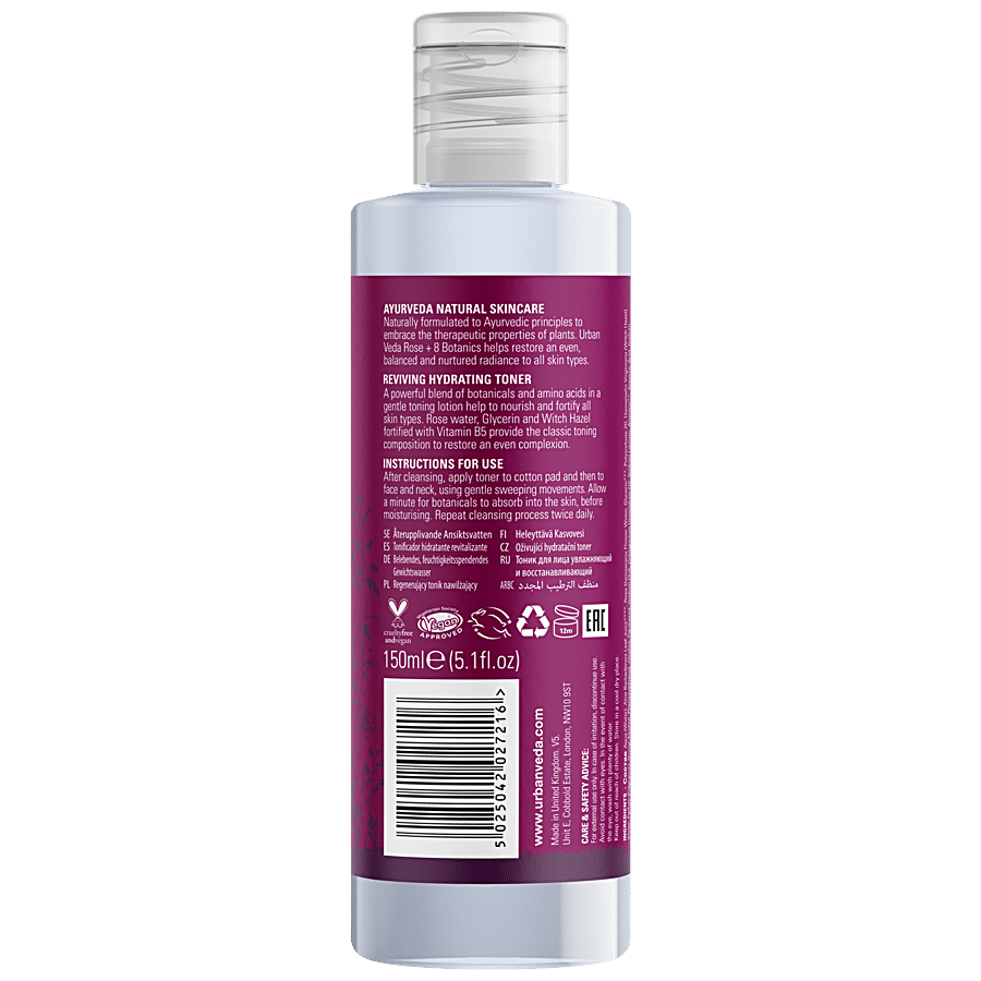 Urban Veda Reviving Hydrating Toner - Ayurvedic Rose + Botanics