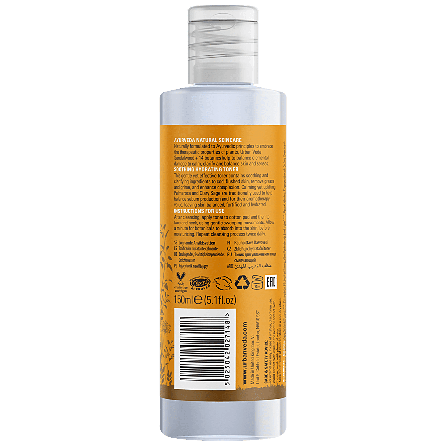 Urban Veda Soothing Hydrating Toner - Ayurvedic Sandalwood + Botanics