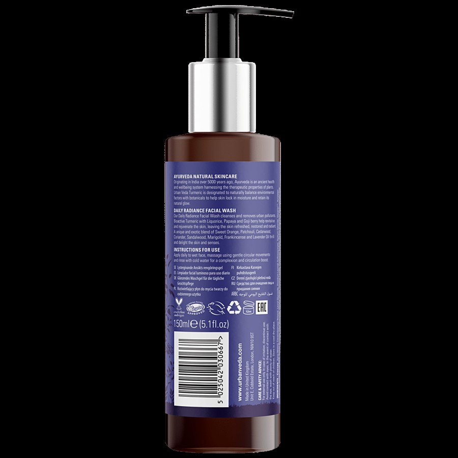 Urban Veda Radiance Ayurvedic Daily Facial Wash - Turmeric + Botanics