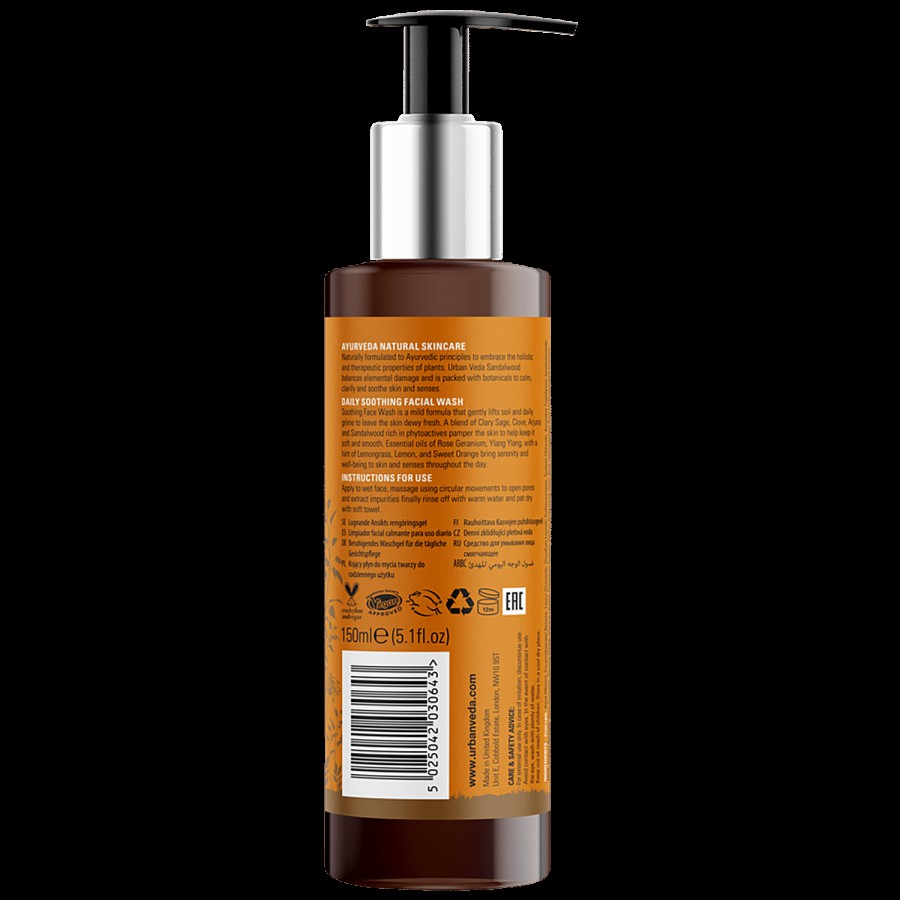 Urban Veda Soothing Ayurvedic Daily Facial Wash - Sandalwood + Botanics