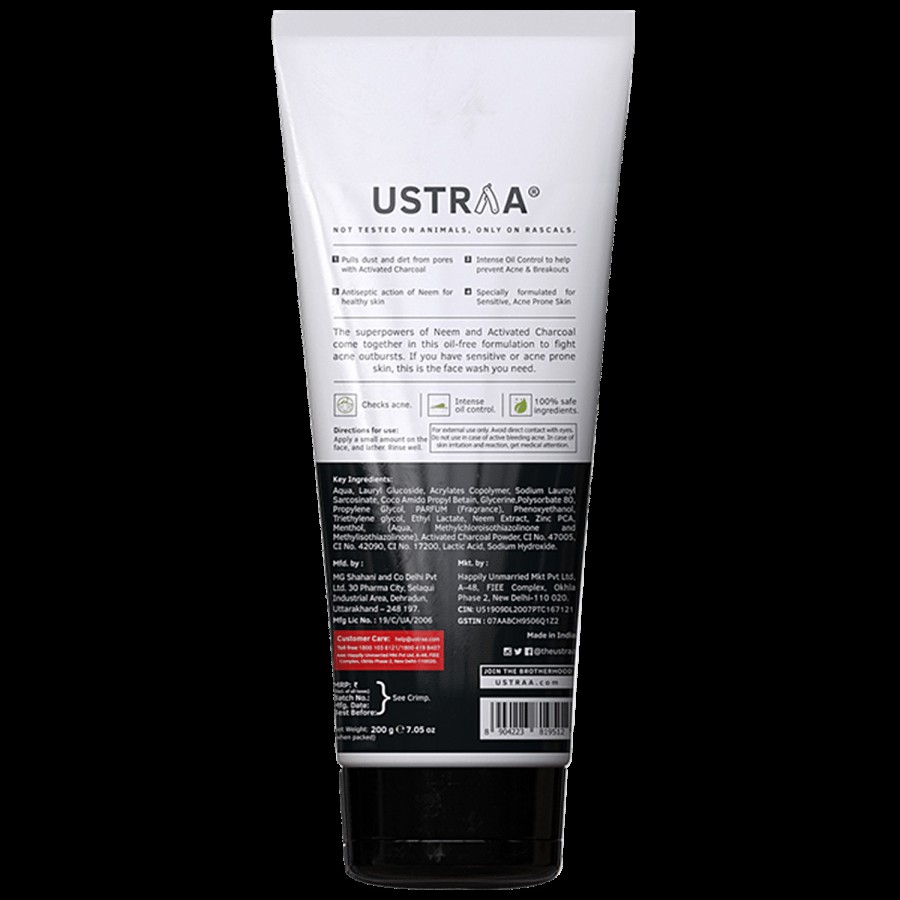 Ustraa Acne Control Men's Face Wash - Neem & Charcoal