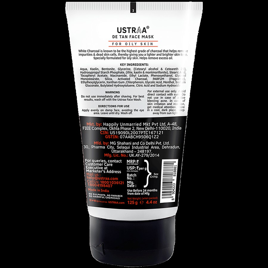 Ustraa De-Tan Face Mask For Men - Oil Control