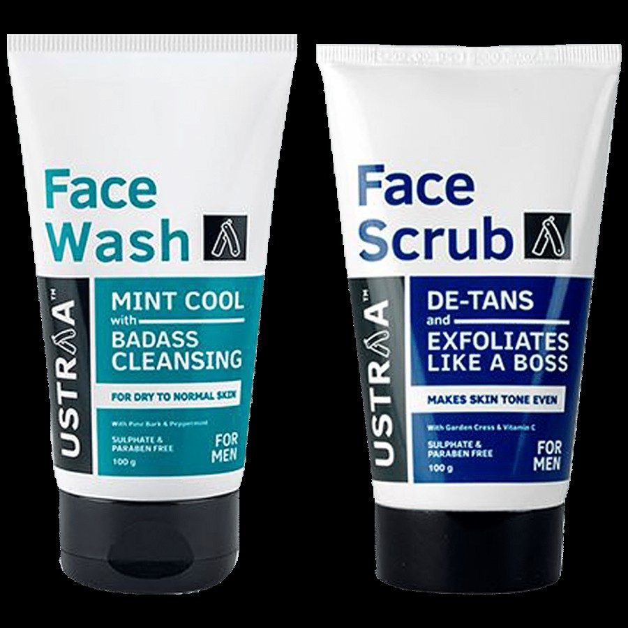 Ustraa De-Tan Face Wash With Face Scrub Combo - For Men