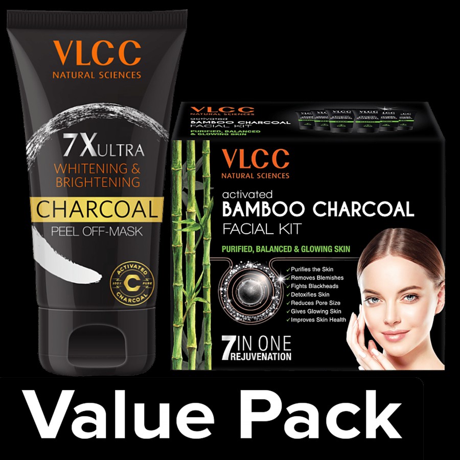 VLCC 7X Ultra Charcoal Peel Off Mask 100g + Activated Bamboo Charcoal Facial Kit 60g