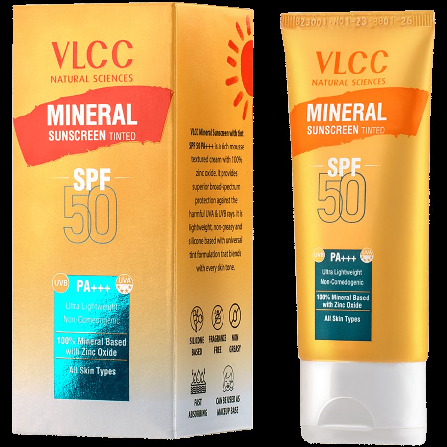 VLCC Mineral Sunscreen Tinted SPF 50 PA+++Ultra Lightweight Non-Comedogenic