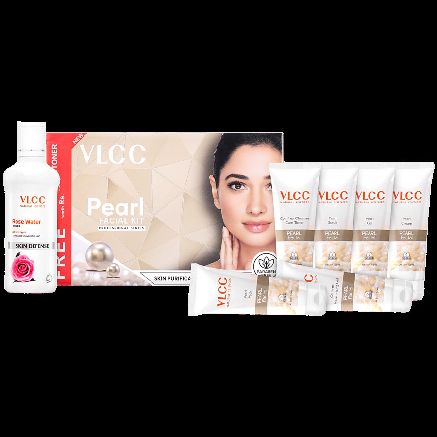 VLCC Pearl Facial Kit with Free Rose Water Toner For Bright skin