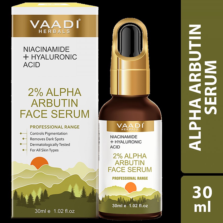 Vaadi Herbals 2% Alpha Arbutin Face Serum With Niacinamide & Hyaluronic Acid - Removes Dark Spots