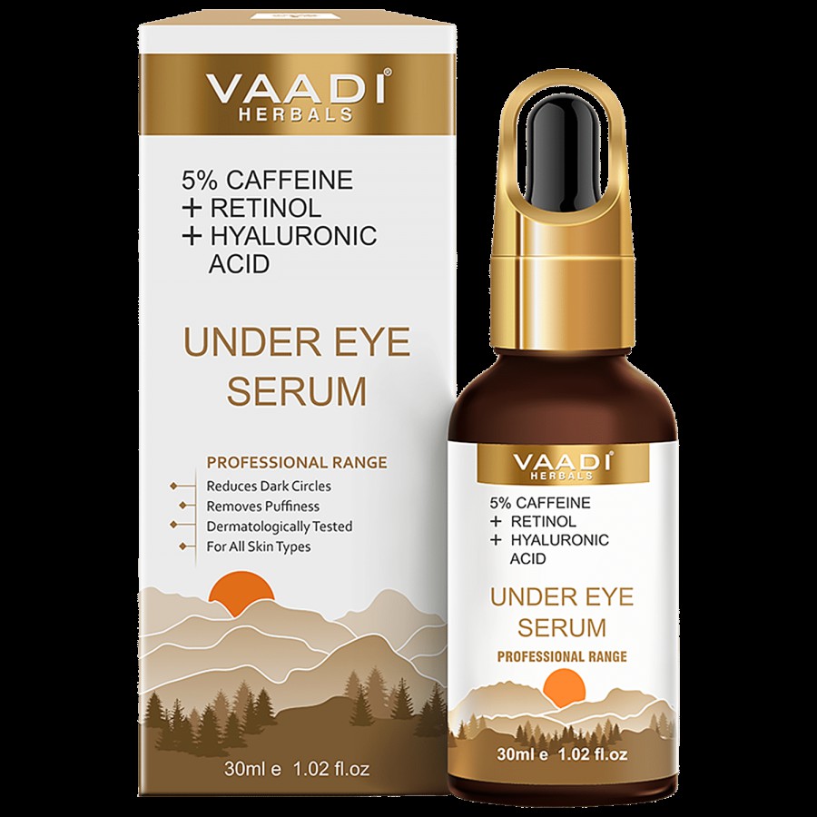 Vaadi Herbals Under Eye Serum With 5% Caffeine & Retinol & Hyaluronic Acid - Reduces Dark Circles & Puffiness