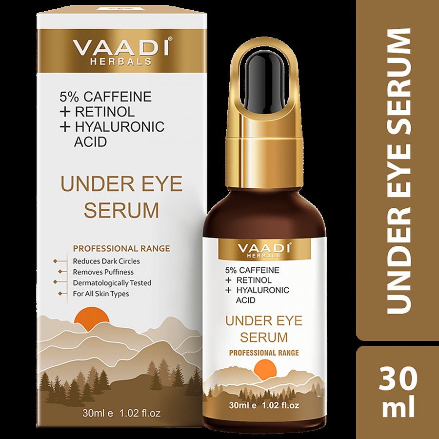 Vaadi Herbals Under Eye Serum With 5% Caffeine & Retinol & Hyaluronic Acid - Reduces Dark Circles & Puffiness