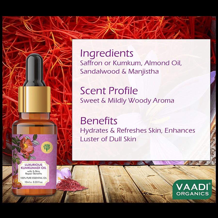 Vaadi Luxurious Kumkumadi Essential Oil - With 5-Skin Repair Benefits