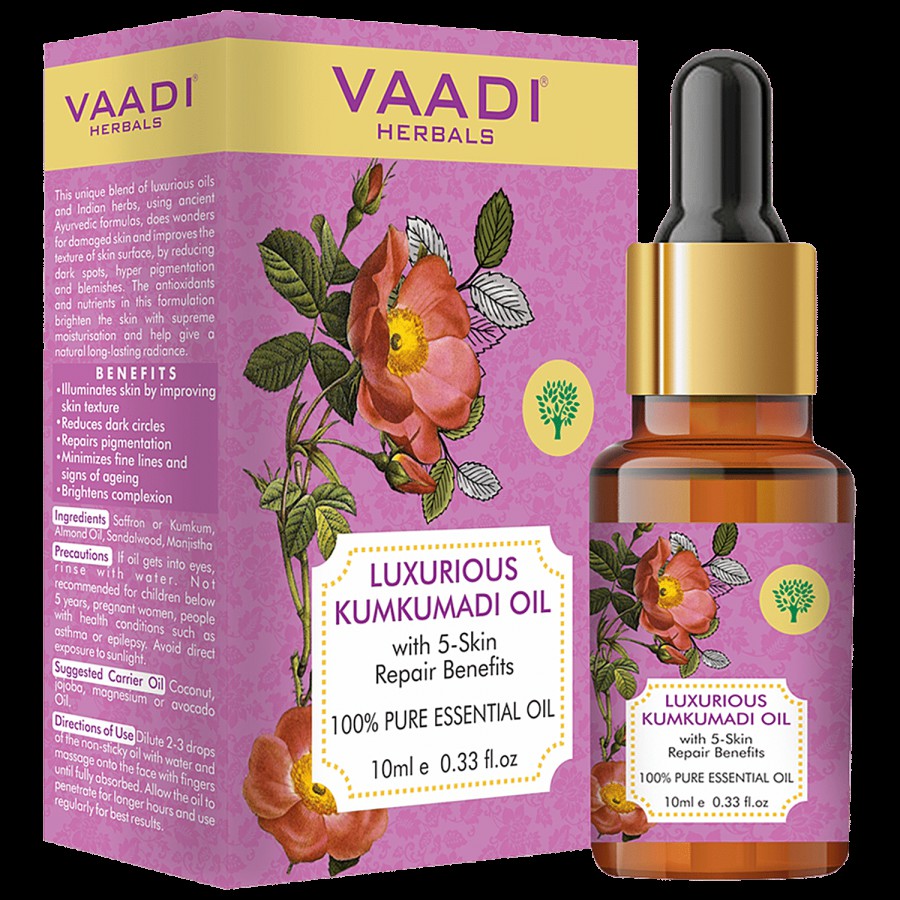 Vaadi Luxurious Kumkumadi Essential Oil - With 5-Skin Repair Benefits