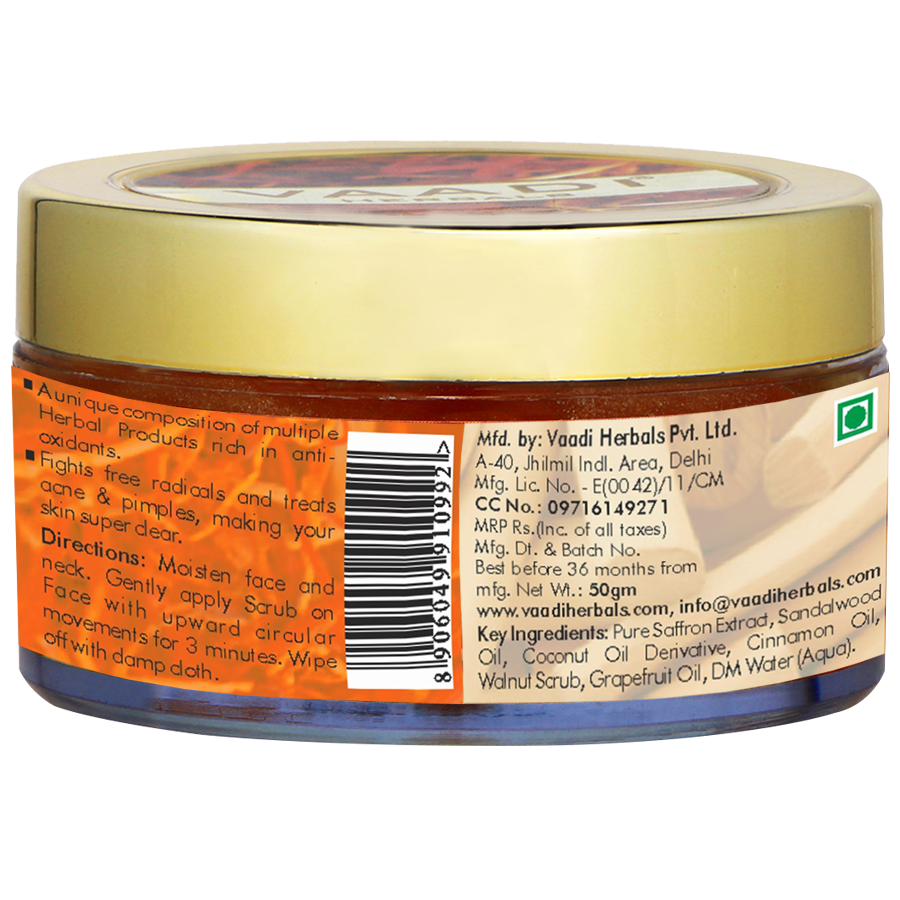 Vaadi Saffron Skin-Whitening Face Scrub - With Walnut Scrub & Cinnamon Oil