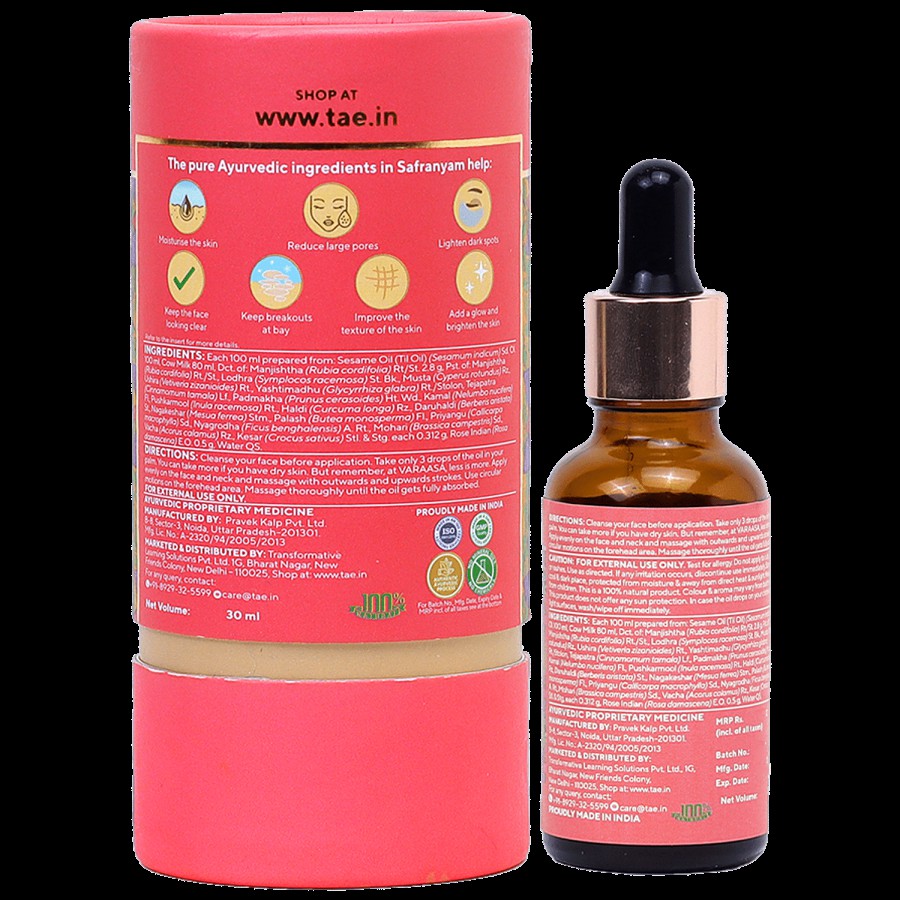 Varaasa Safranyam Saffron Light Facial Halo - Glow Boosting & Brightening Face Oil