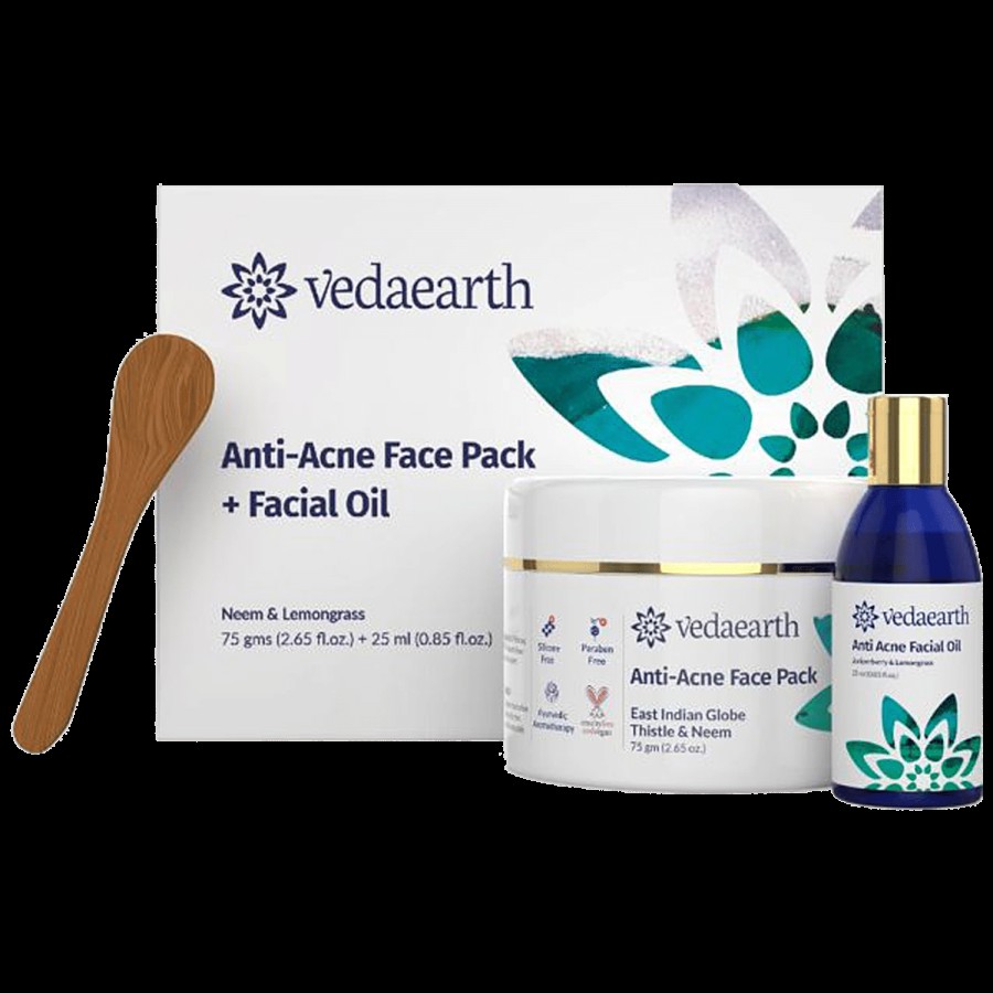 Vedaearth Anti-Acne Face Pack + Facial Oil - Neem & Lemongrass