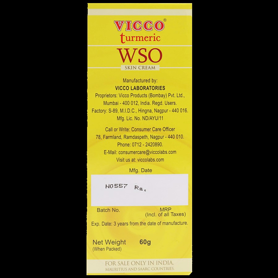 Vicco  Turmeric WSO Skin Cream - Ayurvedic Medicine