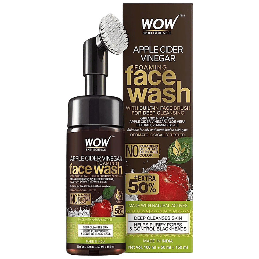 Wow Skin Science Apple Cider Vinegar Foaming Face Wash With Built-in Face Brush For Deep Cleansing