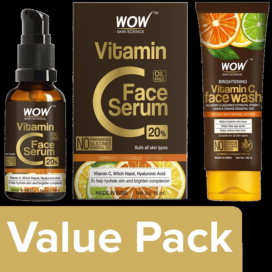 Wow Skin Science 20% Vitamin C Face Serum 30 ml + Brightening Vitamin C Face Wash 100 ml