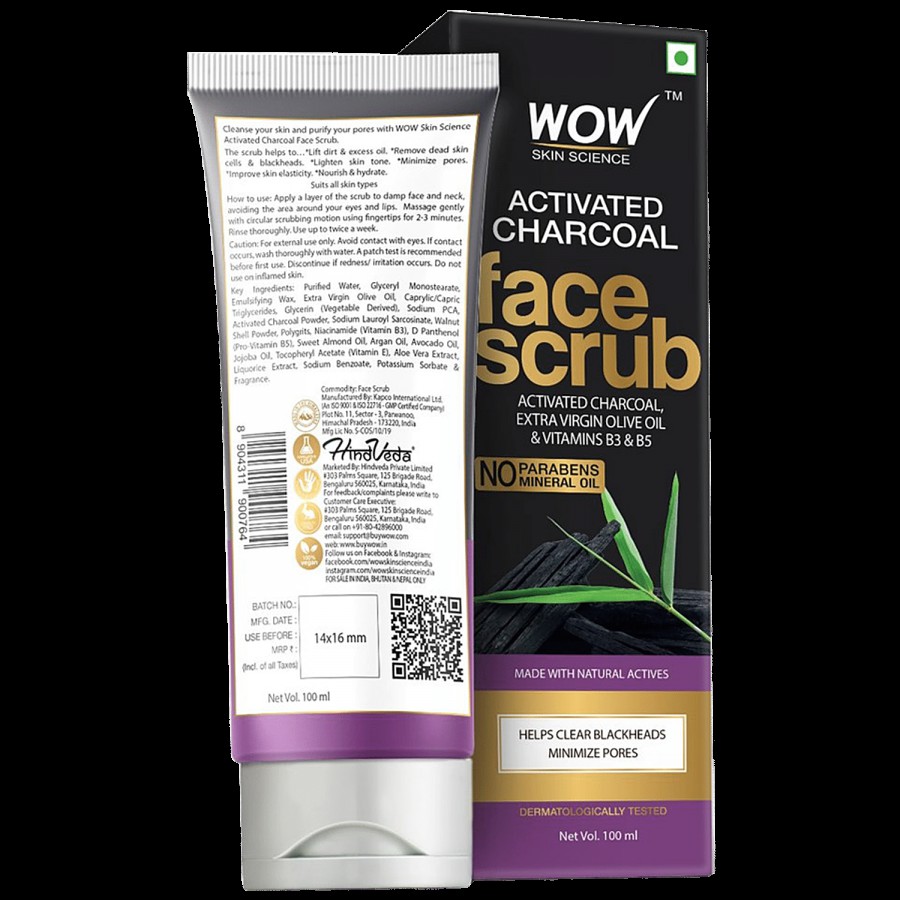 Wow Skin Science Activated Charcoal Face Scrub - Made With Natural Actives