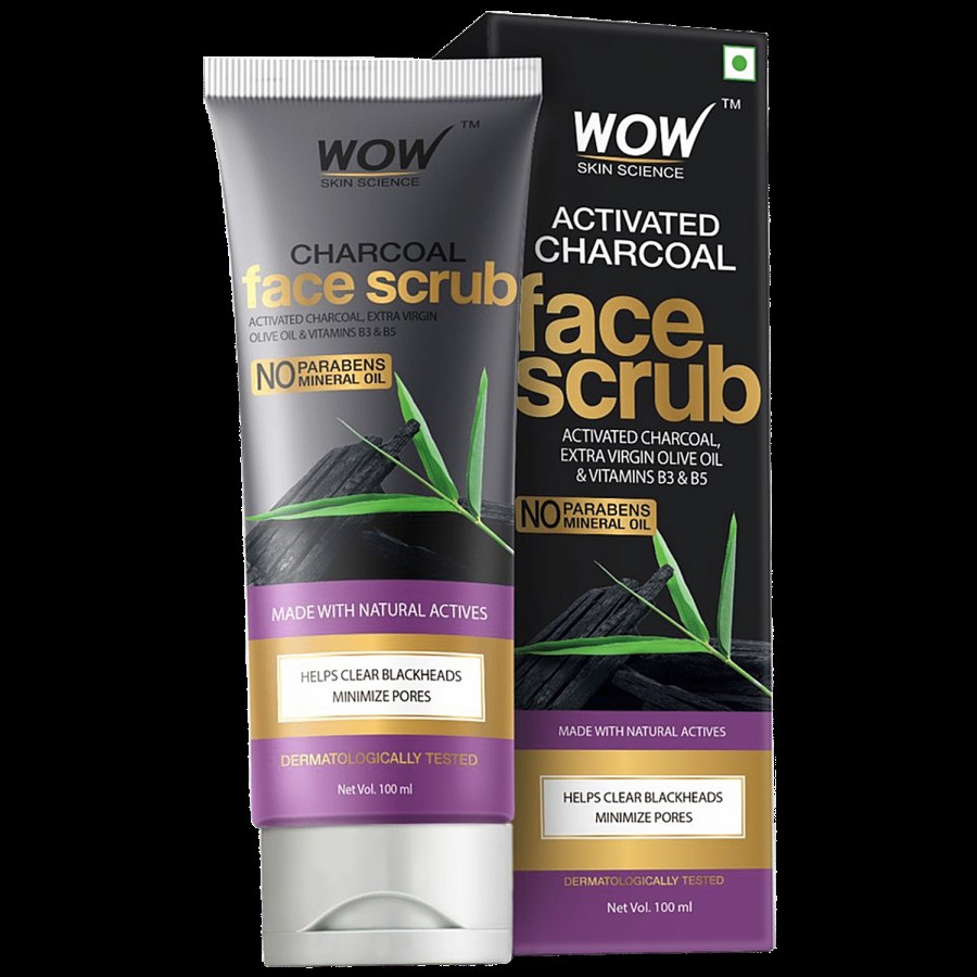 Wow Skin Science Activated Charcoal Face Scrub - Made With Natural Actives