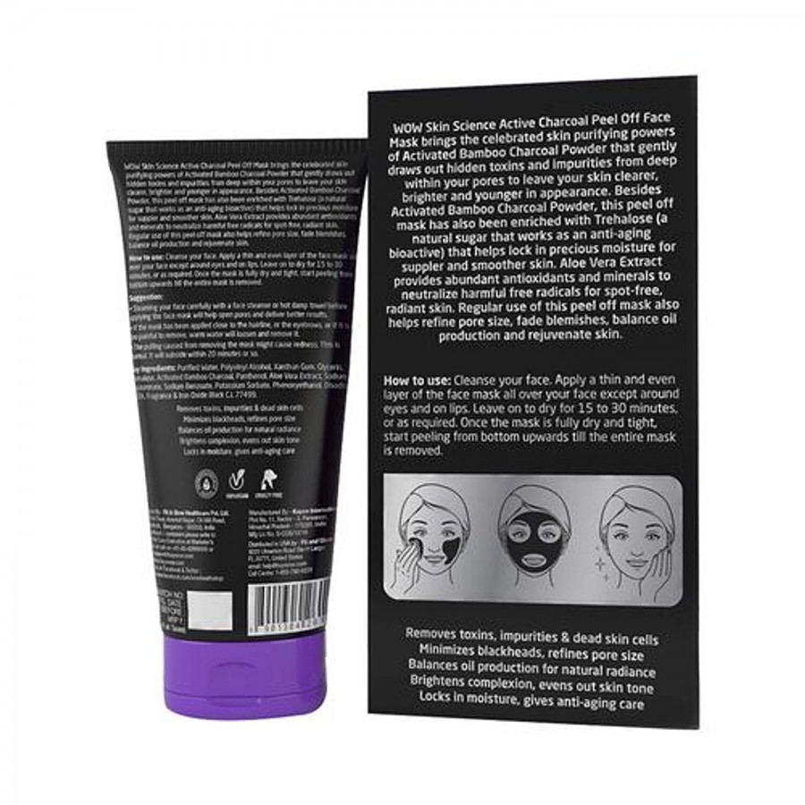 Wow Skin Science Activated Charcoal Peel Off Face Mask - Trehalose & Aloe Vera Extracts