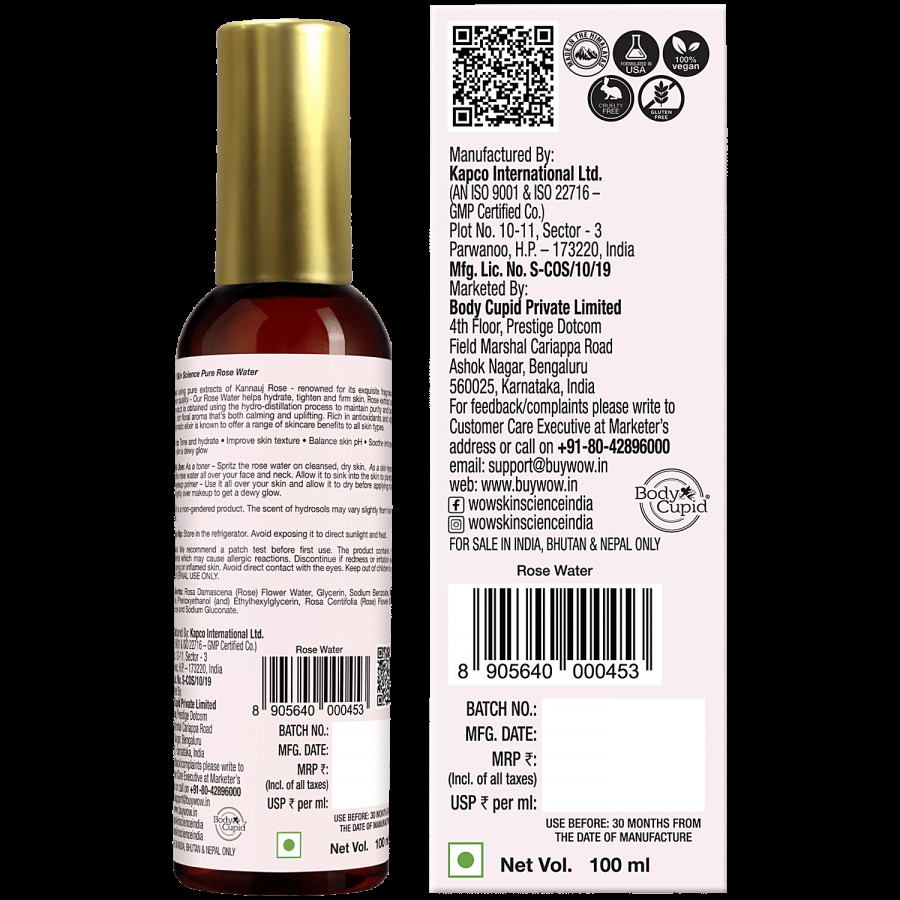 Wow Skin Science Rose Water For Face - With Pure Kannauj Rose Extracts