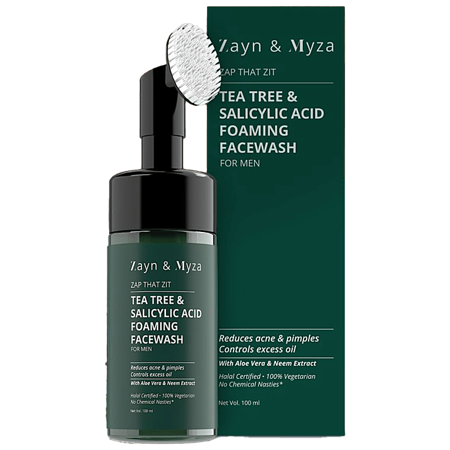 ZM Zayn & Myza Tea Tree & Salicylic Acid Foaming Facewash - With Built-In Deep Cleansing Brush