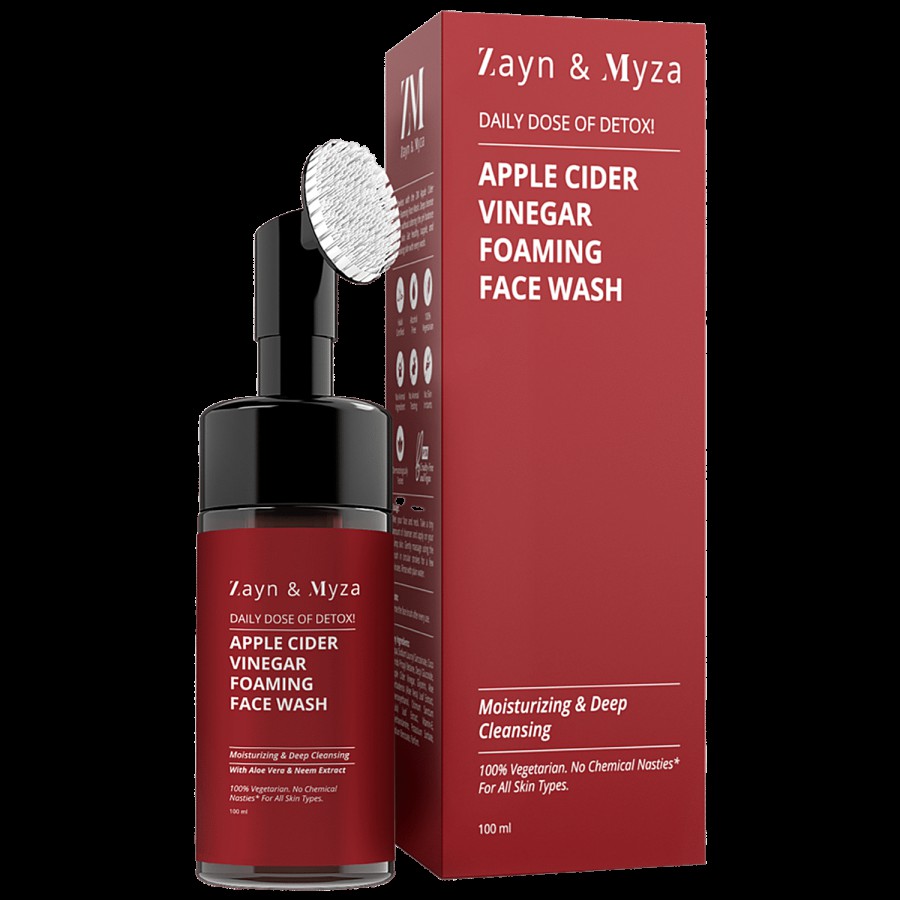 ZM Zayn & Myza Apple Cider Vinegar Foaming Facewash - With Built-in Exfoliating Brush