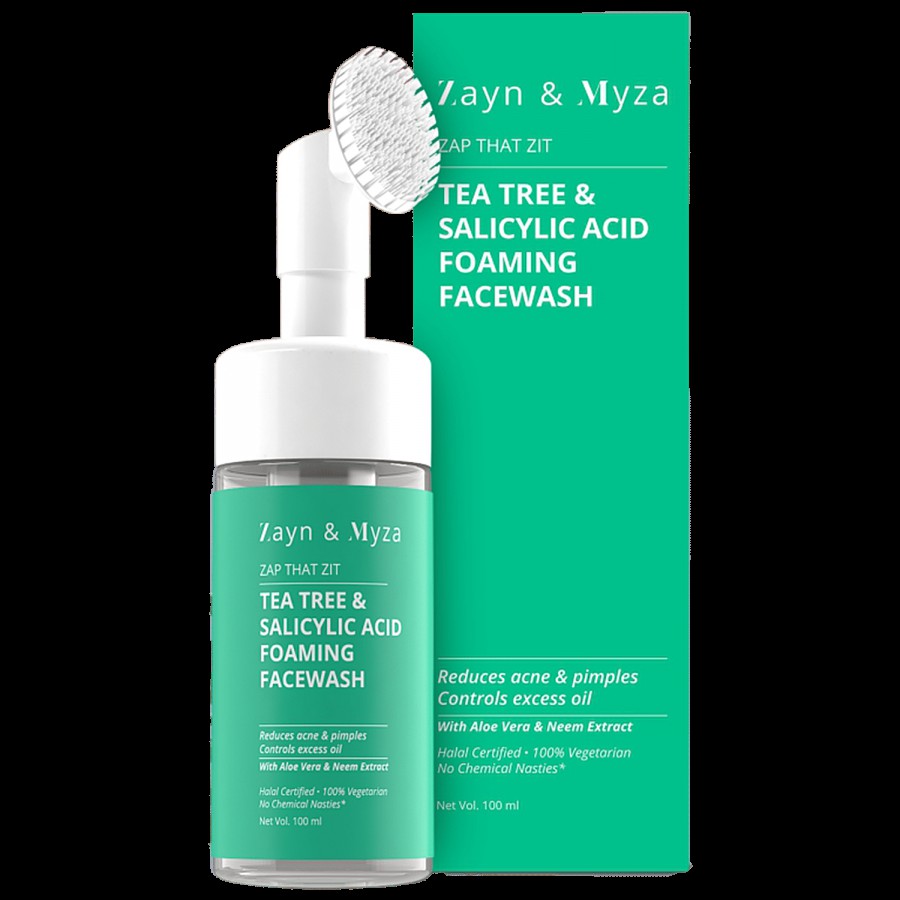 ZM Zayn & Myza Tea Tree & Salicylic Acid Foaming Facewash - With Built-In Deep Cleansing Brush