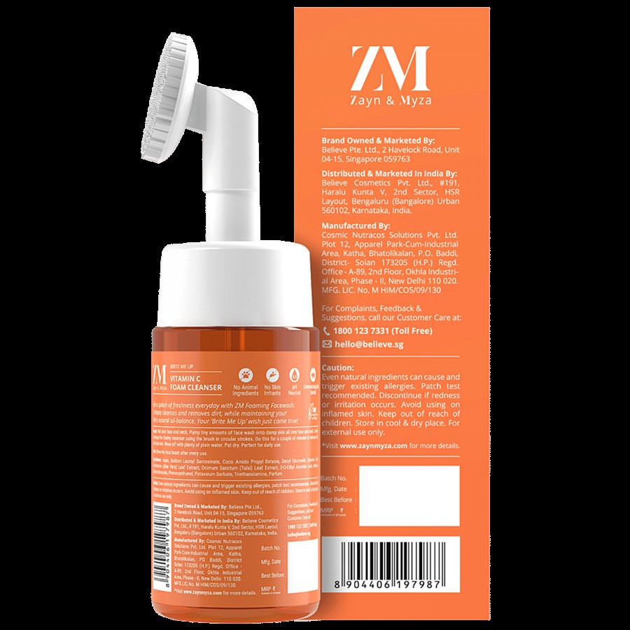 ZM Zayn & Myza Vitamin C Foaming Cleanser - With Built-In Deep Cleansing Brush