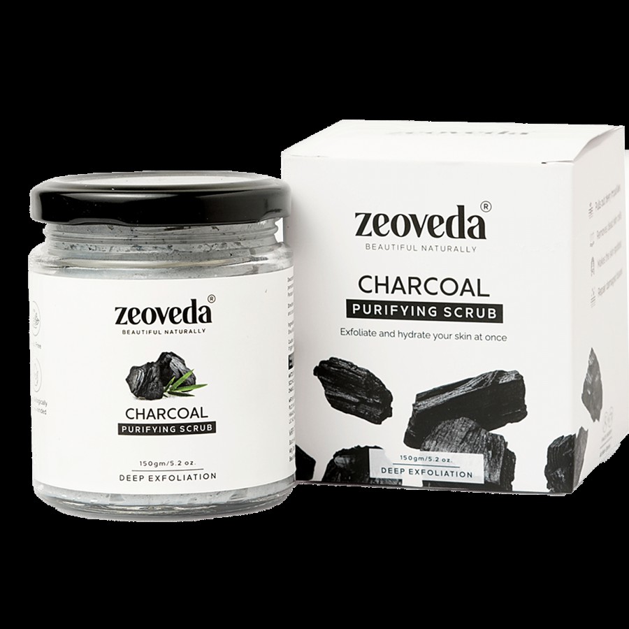 Zeoveda Natural Activated Charcoal Face & Body Scrub For Deep Skin Pore Cleaning