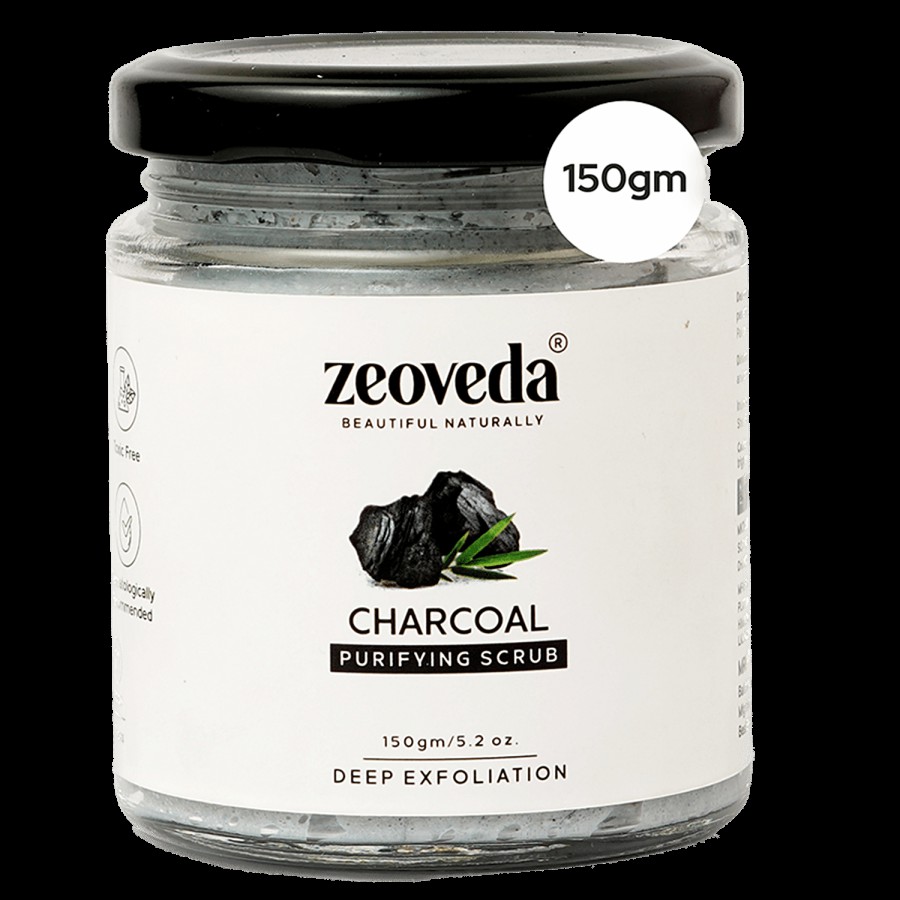 Zeoveda Natural Activated Charcoal Face & Body Scrub For Deep Skin Pore Cleaning