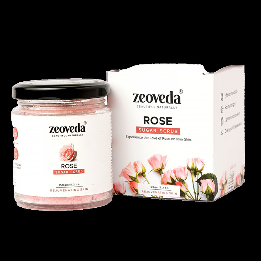 Zeoveda Natural Exfoliate Rose Sugar Scrub For Face & Body