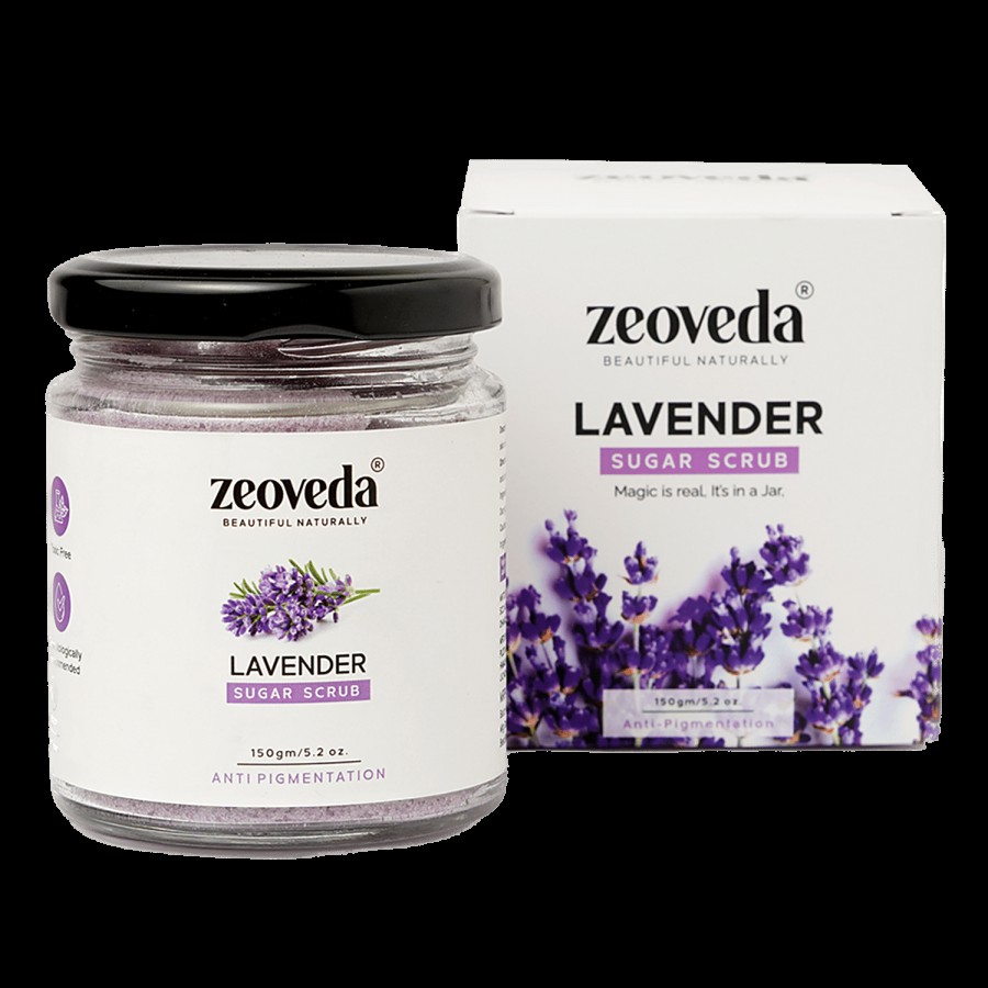 Zeoveda Natural Lavender Face & Body Sugar Scrub For Deep Exfoliation