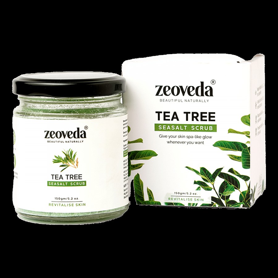 Zeoveda Natural Sea Salt Face & Body Scrub With Tea Tree Oil For Deep Exfoliation