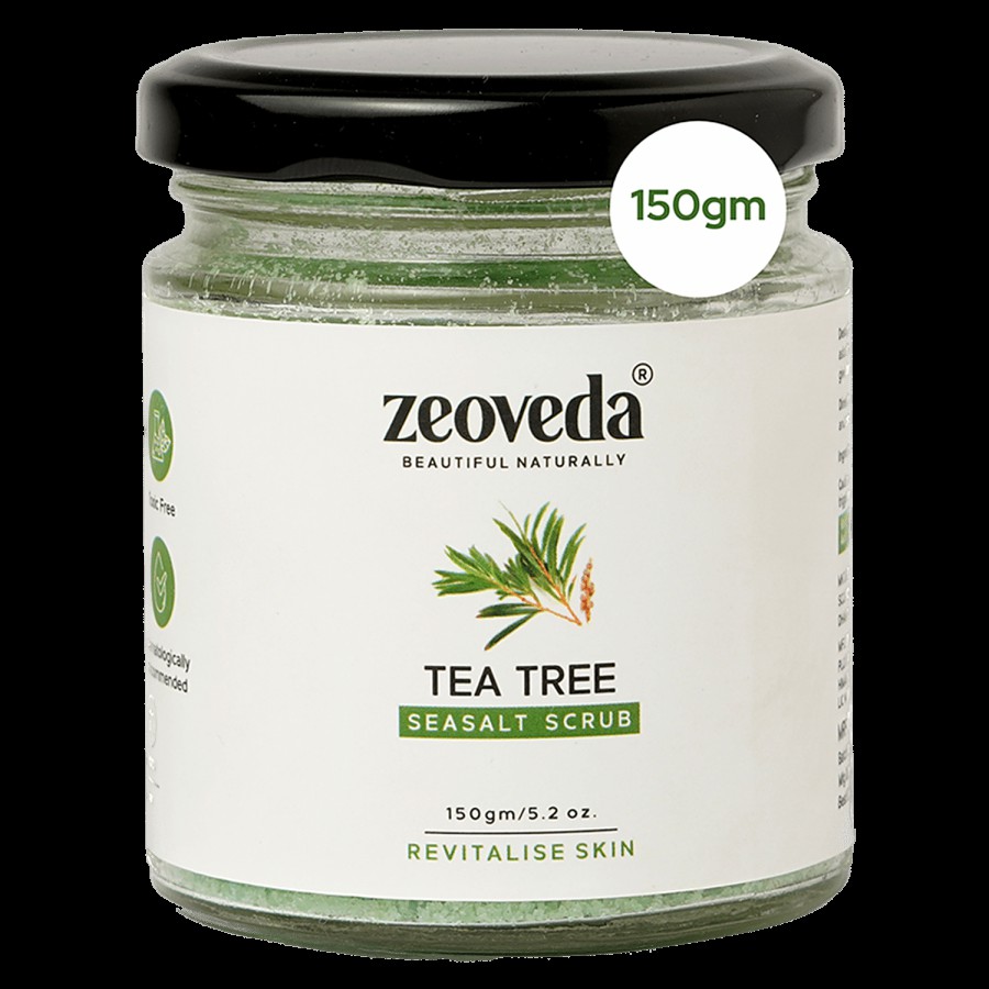 Zeoveda Natural Sea Salt Face & Body Scrub With Tea Tree Oil For Deep Exfoliation