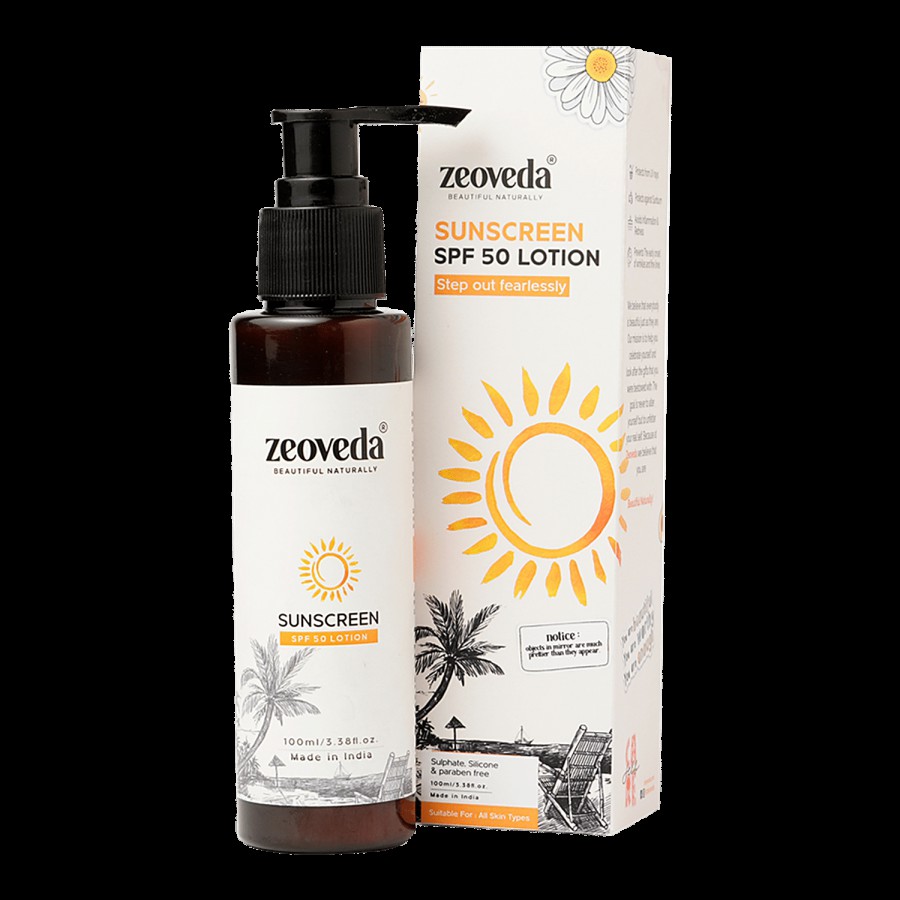 Zeoveda Natural Sunscreen Lotion SPF 50 Ultra Matte Texture Cream For Women & Men With Papaya Extract & Zinc Oxide