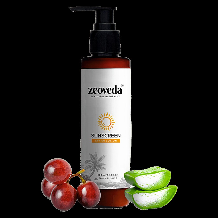 Zeoveda Natural Sunscreen Lotion SPF 50 Ultra Matte Texture Cream For Women & Men With Papaya Extract & Zinc Oxide