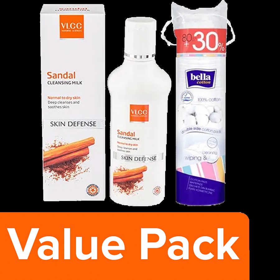 bb Combo VLCC Sandal Cleansing Milk 100 ml + Bella Cotton Pads 80 pcs (Get 30% Free)