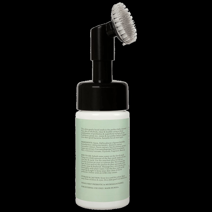 iORA Prebiotic Foaming Facewash With Silicone Brush - Organic Cleanser