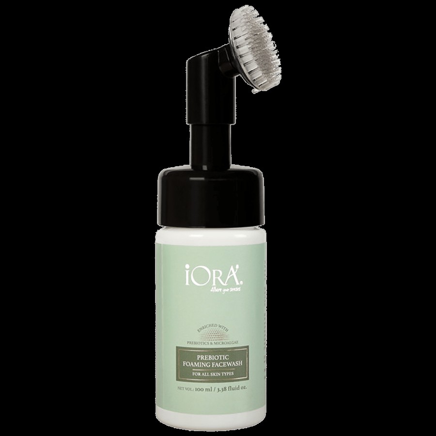 iORA Prebiotic Foaming Facewash With Silicone Brush - Organic Cleanser