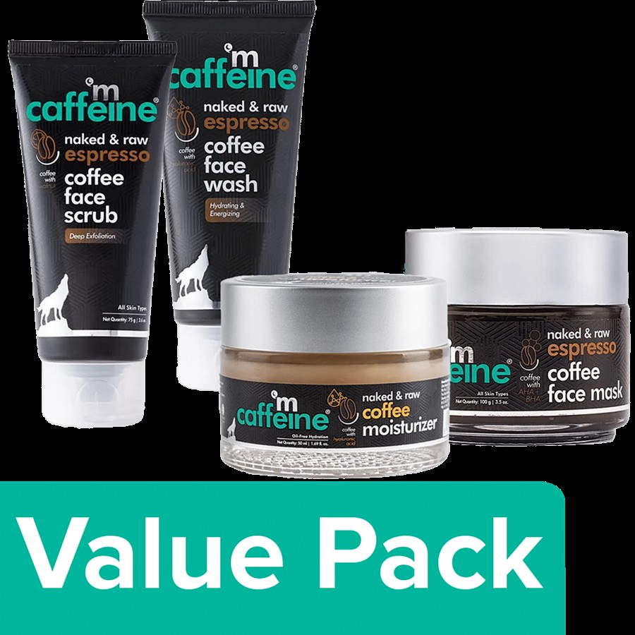 mCaffeine Espresso Coffee Deep Exfoliation Kit With Moisturizer For Oil-free Hydration