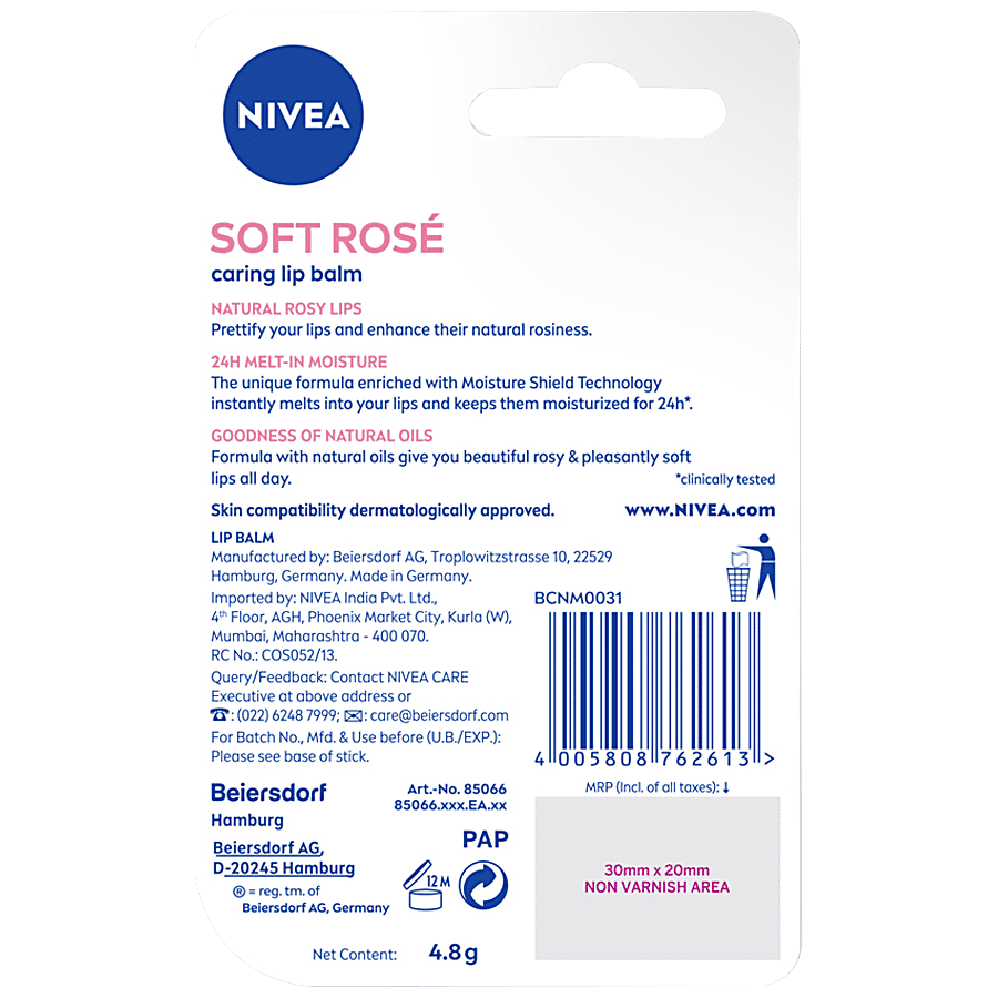 NIVEA Soft Rose Lip Balm - 24h Moisture With Natural Oils