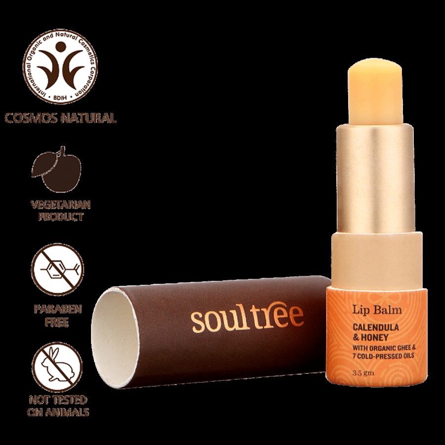 Soultree Ayurvedic Lip Balm - Calendula & Honey With Organic Ghee & 7 Cold Pressed Oils