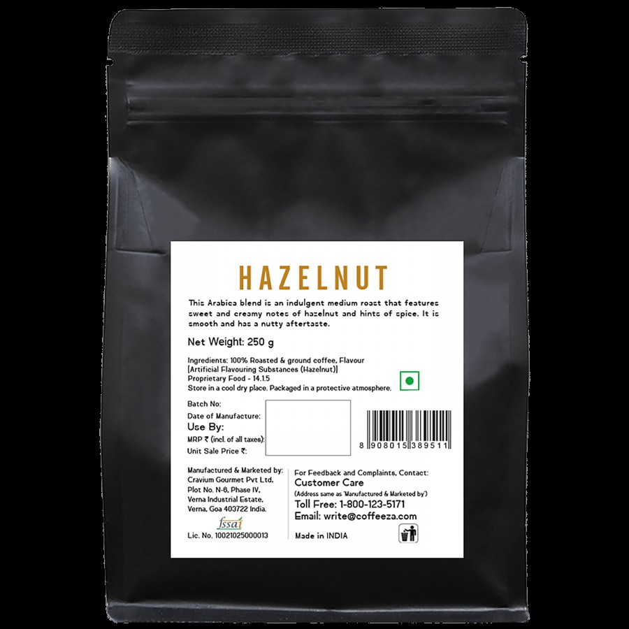 Coffeeza Hazelnut Flavoured Ground Coffee - Medium Grind